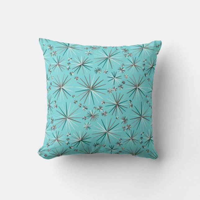 Mid Century Sputnik pattern, Robin's Egg Blue Cushion (Front)