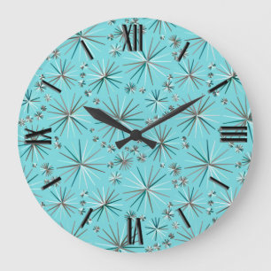 Mid Century Sputnik pattern, Robin's Egg Blue Large Clock