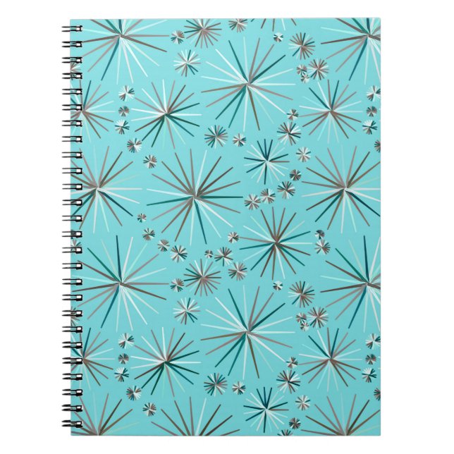 Mid Century Sputnik pattern, Robin's Egg Blue Notebook (Front)