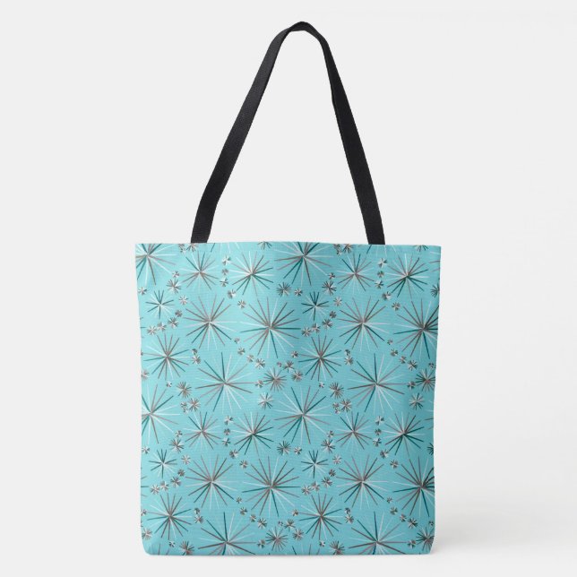 Mid Century Sputnik pattern, Robin's Egg Blue Tote Bag (Front)