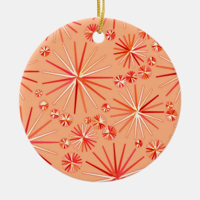Mid Century Sputnik pattern, Shades of Coral Ceramic Tree Decoration (Front)