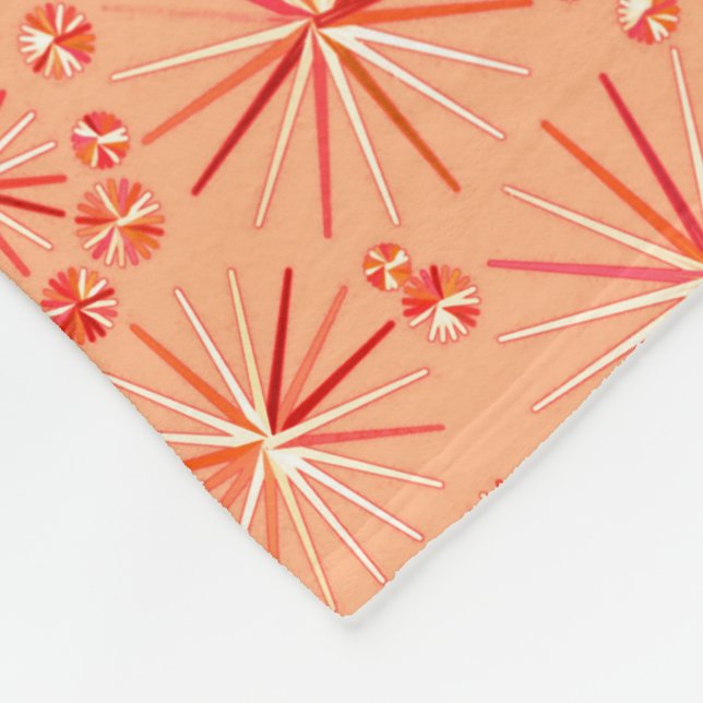 Mid Century Sputnik pattern, Shades of Coral Fleece Blanket (Corner)