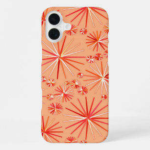 Mid Century Sputnik pattern, Shades of Coral iPhone 16 Plus Case