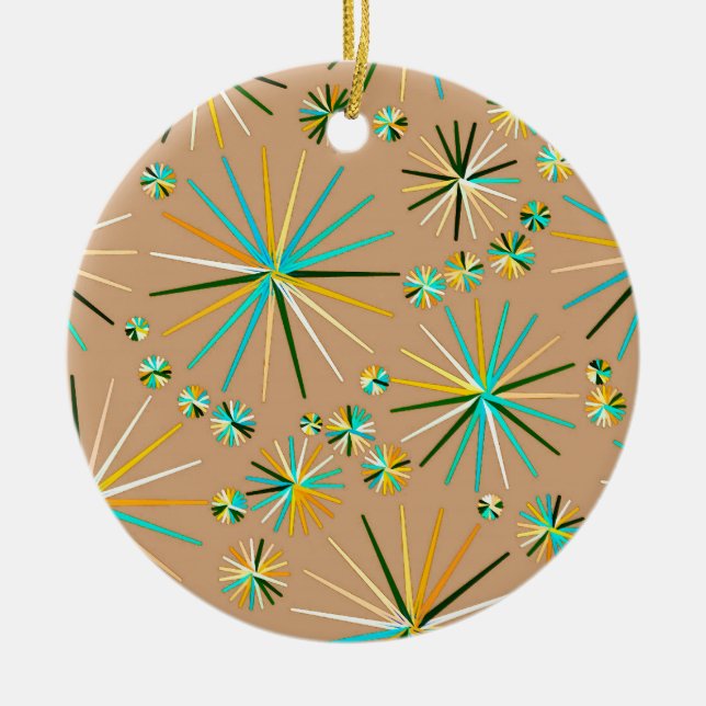 Mid Century Sputnik pattern, Taupe Tan Ceramic Tree Decoration (Front)