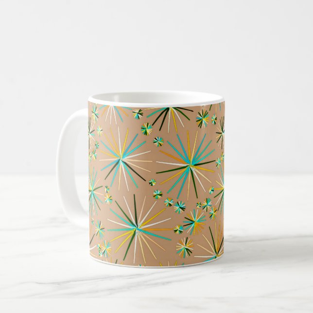 Mid Century Sputnik pattern, Taupe Tan Coffee Mug (Front Left)