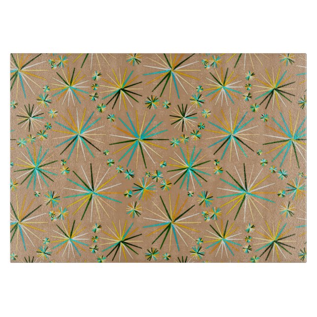 Mid Century Sputnik pattern, Taupe Tan Cutting Board (Front)