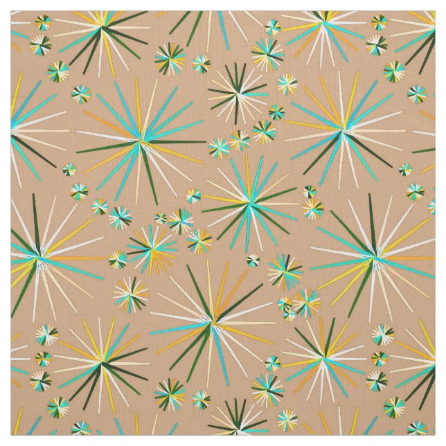 Mid Century Sputnik pattern, Taupe Tan Fabric (Swatch)
