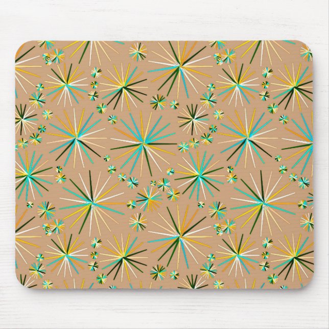 Mid Century Sputnik pattern, Taupe Tan Mouse Mat (Front)