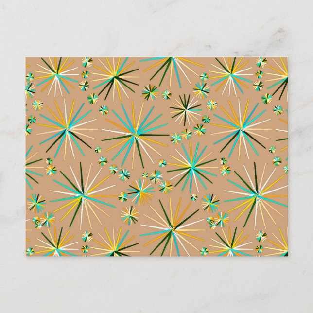Mid Century Sputnik pattern, Taupe Tan Postcard (Front)