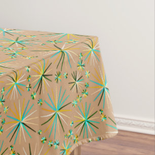 Mid Century Sputnik pattern, Taupe Tan Tablecloth