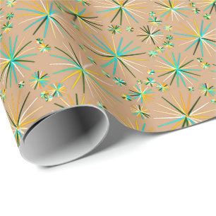 Mid Century Sputnik pattern, Taupe Tan Wrapping Paper