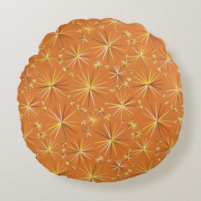 Mid Century Sputnik pattern, Terracotta Round Cushion (Front)