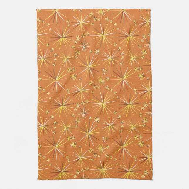 Mid Century Sputnik pattern, Terracotta Tea Towel (Vertical)