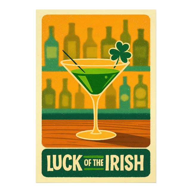 Mid Century St. Patrick's Shamrock Martini Art Photo Print (Front)