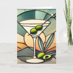 Mid Century Stained Glass 2 Olive Martini Card