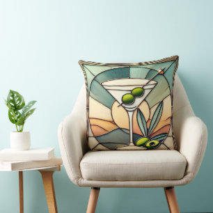 Mid Century Stained Glass 2 Olive Martini Cushion