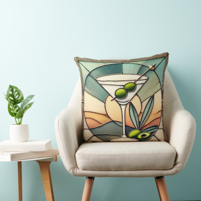 Mid Century Stained Glass 2 Olive Martini  Cushion (Chair)