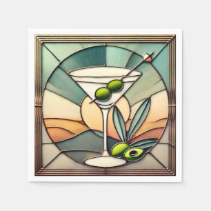 Mid Century Stained Glass 2 Olive Martini Napkin