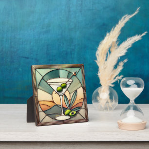 Mid Century Stained Glass 2 Olive Martini Plaque