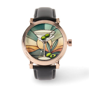 Mid Century Stained Glass 2 Olive Martini Watch