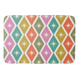 Mid Century Starbrusts on Colourful Retro Diamonds Bath Mat