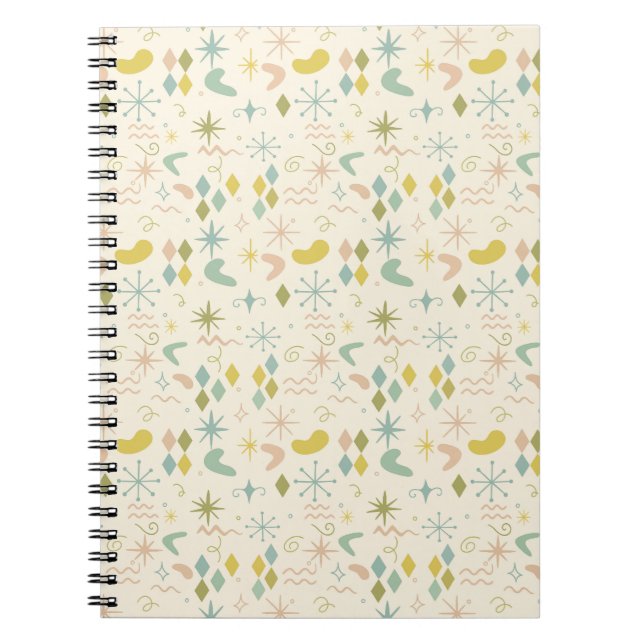 Mid Century Starburst and Boomerang Pattern  Notebook (Front)
