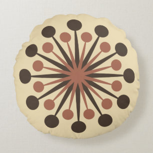 Mid Century Starburst Brown Clay Gold Round Cushion