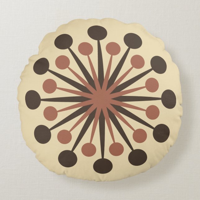 Mid Century Starburst Brown Clay Gold Round Cushion (Front)