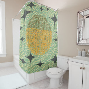 Mid Century Starburst Geometric Design Shower Curtain