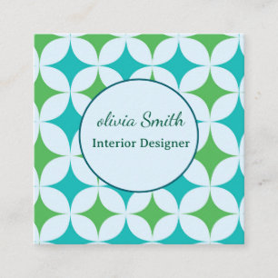 Mid Century Starbursts in Green and Teal Custom Square Business Card