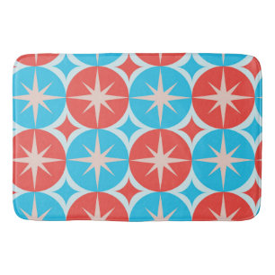 Mid Century Starbursts on Blue and Red Circles Bath Mat