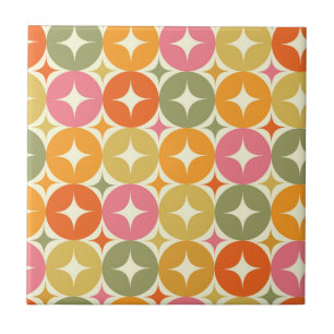 Mid Century Starbursts on Colourful Circles Patter Tile