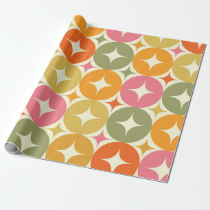 Mid Century Starbursts on Colourful Circles Patter Wrapping Paper