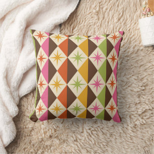 Mid Century Starbursts on Colourful Diamonds  Cushion