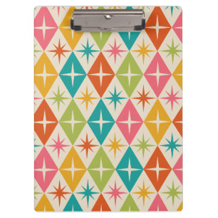 Mid Century Starbursts on Colourful Retro Diamonds Clipboard