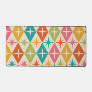 Mid Century Starbursts on Colourful Retro Diamonds Desk Mat