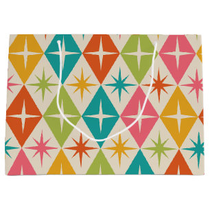 Mid Century Starbursts on Colourful Retro Diamonds Large Gift Bag