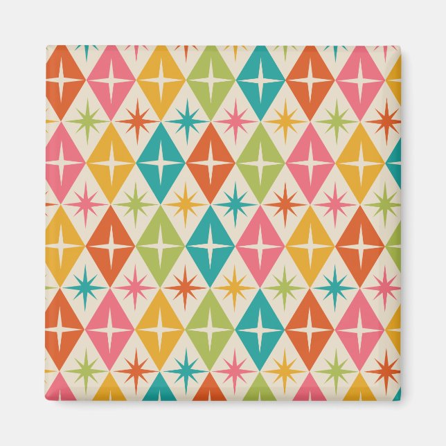Mid Century Starbursts on Colourful Retro Diamonds Magnet (Front)