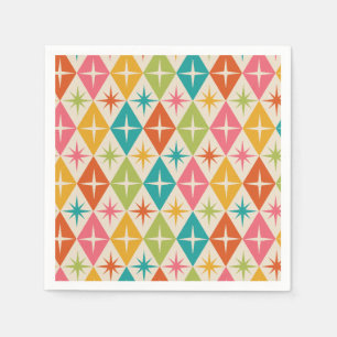 Mid Century Starbursts on Colourful Retro Diamonds Napkin