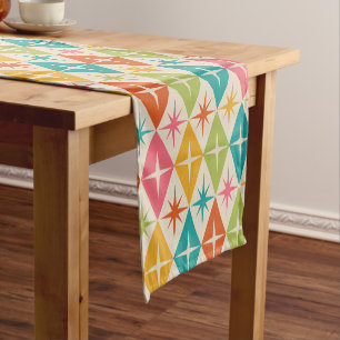 Mid Century Starbursts on Colourful Retro Diamonds Short Table Runner