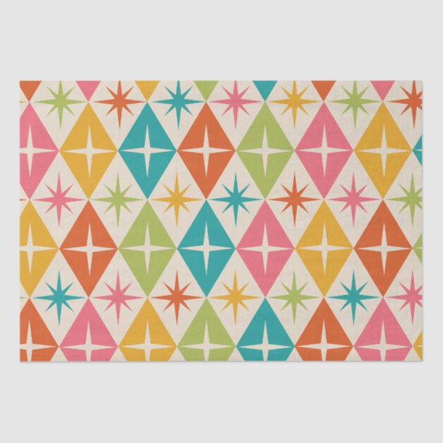 Mid Century Starbursts on Colourful Retro Diamonds Tissue Paper (Front)
