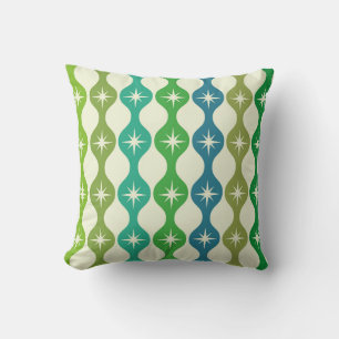Mid Century Starbursts on Green Blue Ogee Pattern  Cushion