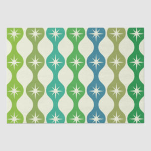 Mid Century Starbursts on Green Blue Ogee Pattern  Tissue Paper