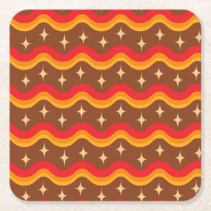 Mid Century Starbursts on Groovy funky waves Square Paper Coaster