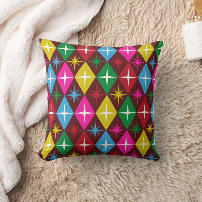 Mid Century Starbursts on  Harlequin Diamonds Cushion (Blanket)