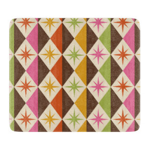 Mid Century Starbursts on Harlequin Diamonds Cutting Board