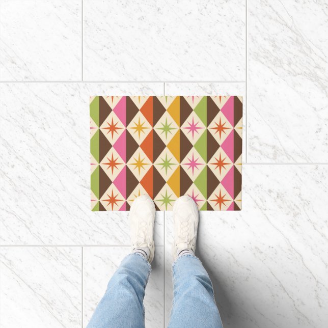 Mid Century Starbursts on Harlequin Diamonds  Doormat (Indoor)
