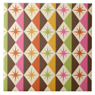 Mid Century Starbursts on Harlequin Diamonds  Tile