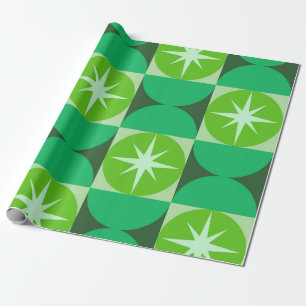 Mid Century Starbursts on Lime Mint Green circles Wrapping Paper