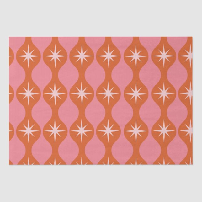 Mid Century Starbursts on Ogee Pattern Pink Orange Tissue Paper (Front)